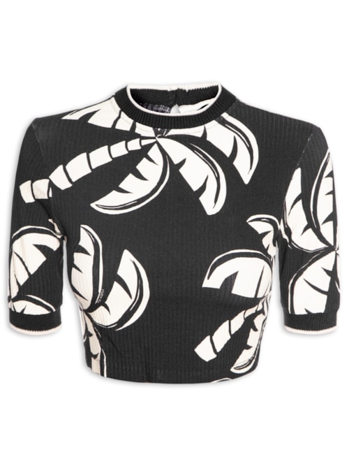 Blusa Feminina Cropped Coqueirada – Preto