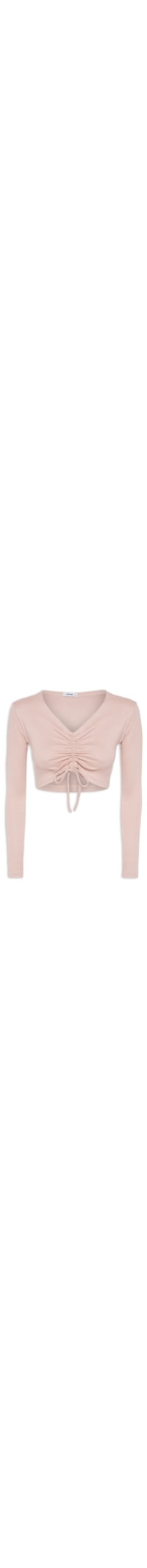 Blusa Feminina Cropped Decote Amarração Malha Canelada - Rosa