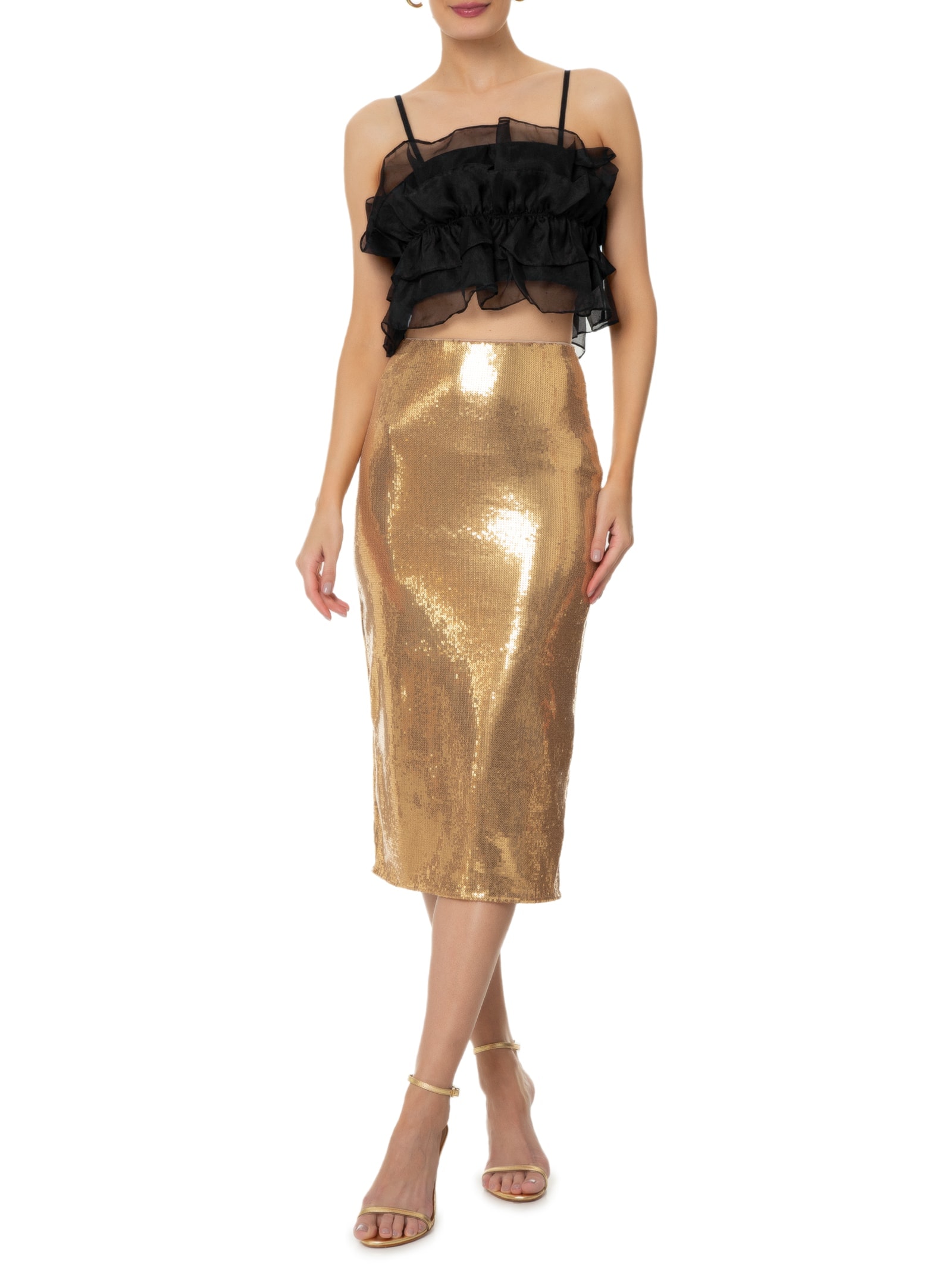 Blusa Feminina Cropped Em Organza Preto '2Essential