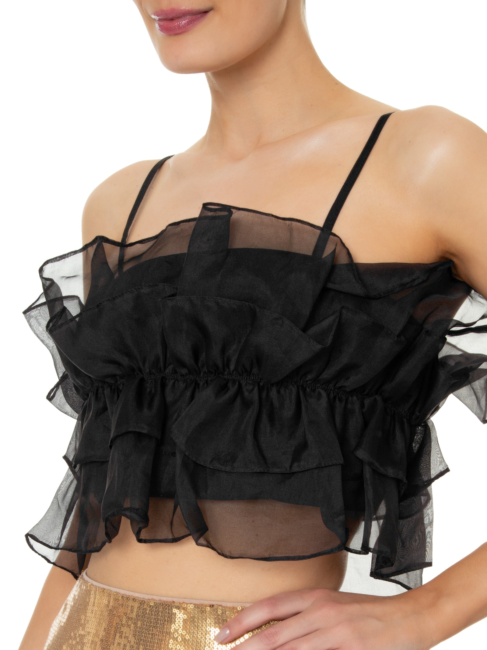 Blusa Feminina Cropped Em Organza Preto '2Essential