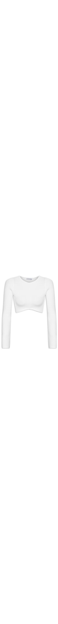 Blusa Feminina Cropped Em Tricot Com Manga Longa - Off White