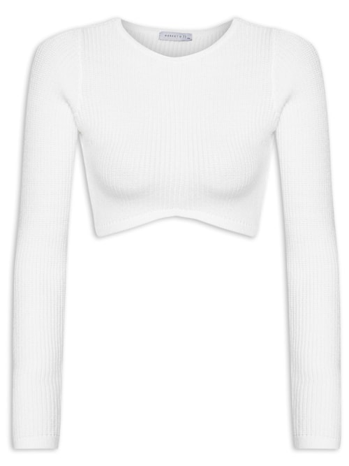 Blusa Feminina Cropped Em Tricot Com Manga Longa – Off White
