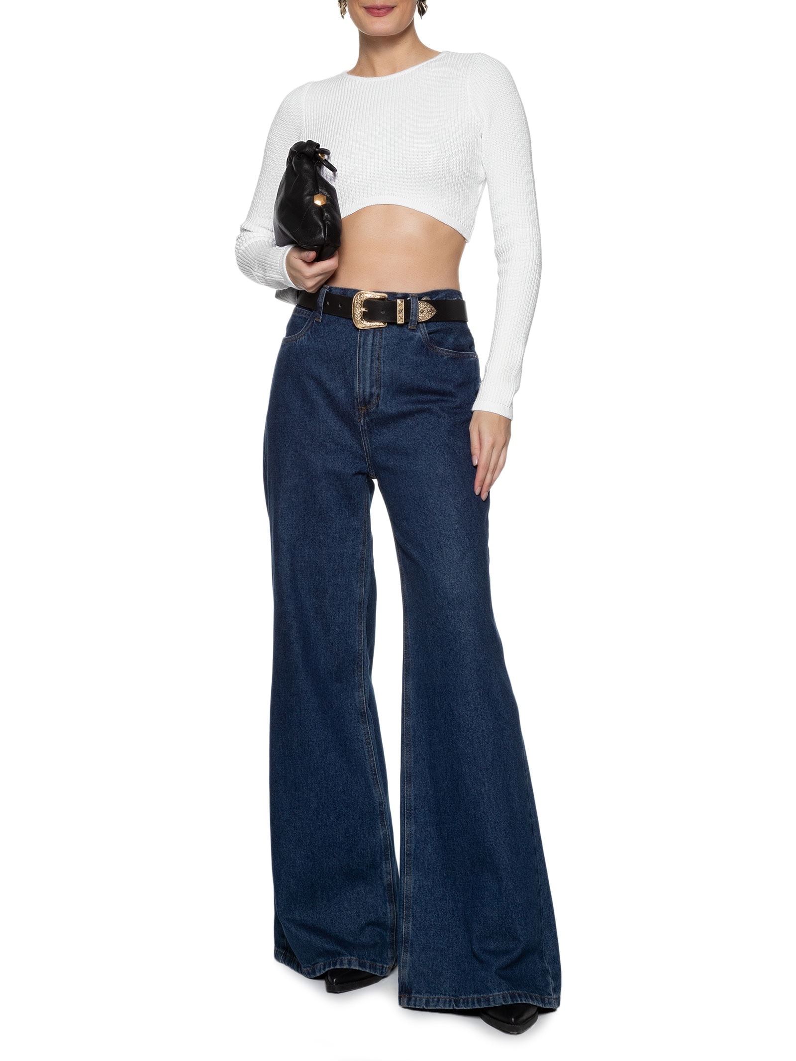 Blusa Feminina Cropped Em Tricot Com Manga Longa Off White Market 33