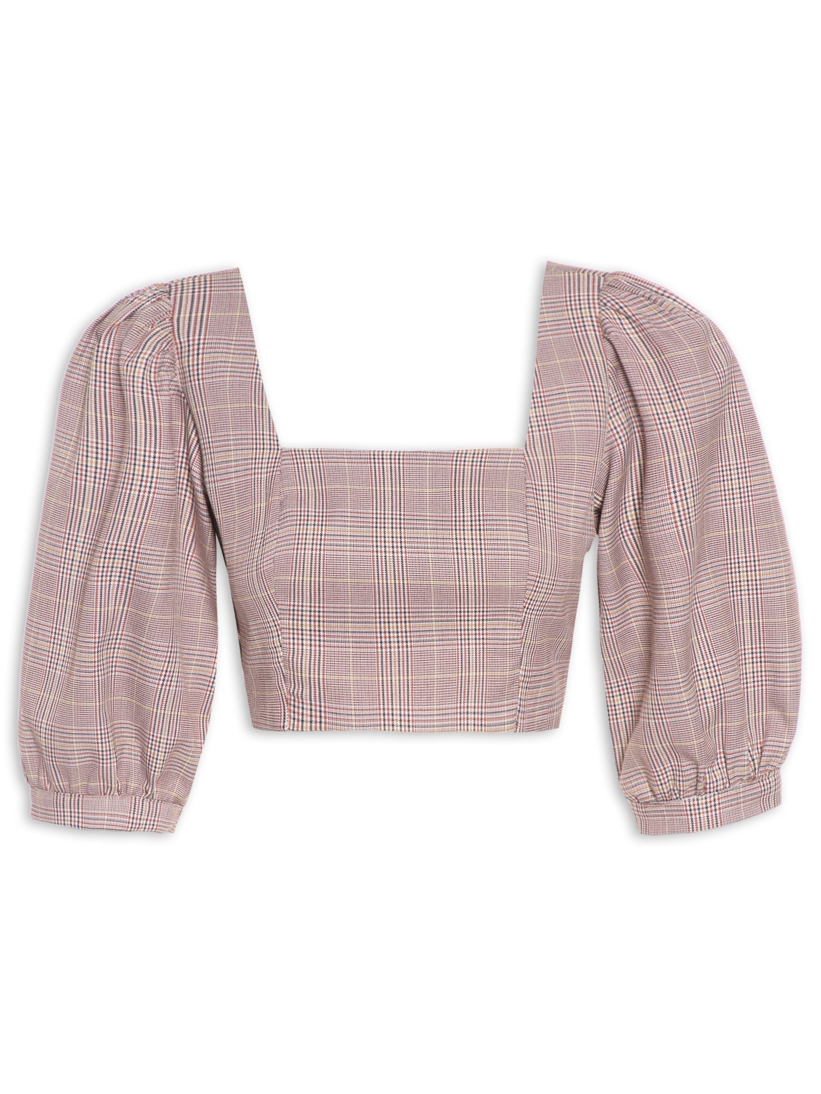 Blusa Feminina Cropped Em Xadrez Manga Curta Vermelho '2Essential