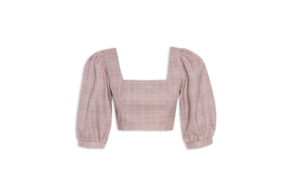 Blusa Feminina Cropped Em Xadrez Manga Curta - Vermelho