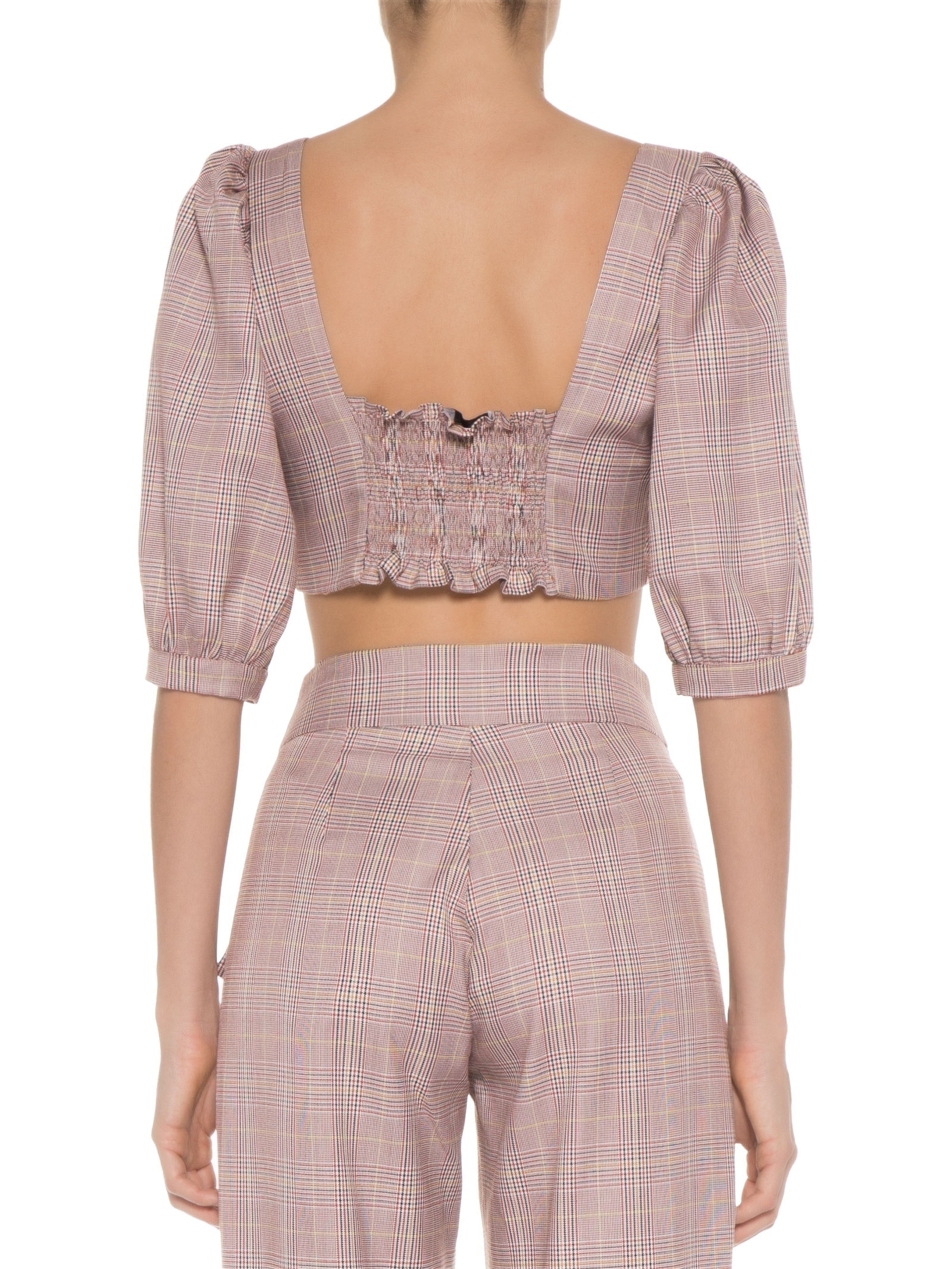 Blusa Feminina Cropped Em Xadrez Manga Curta Vermelho '2Essential