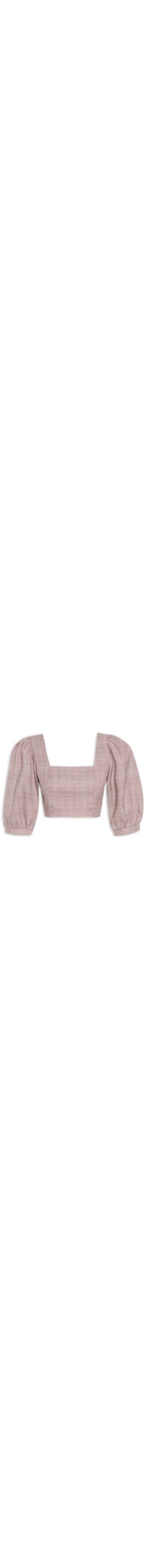 Blusa Feminina Cropped Em Xadrez Manga Curta - Vermelho