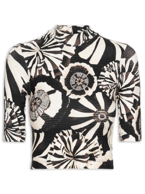 Blusa Feminina Cropped Flora – Preto