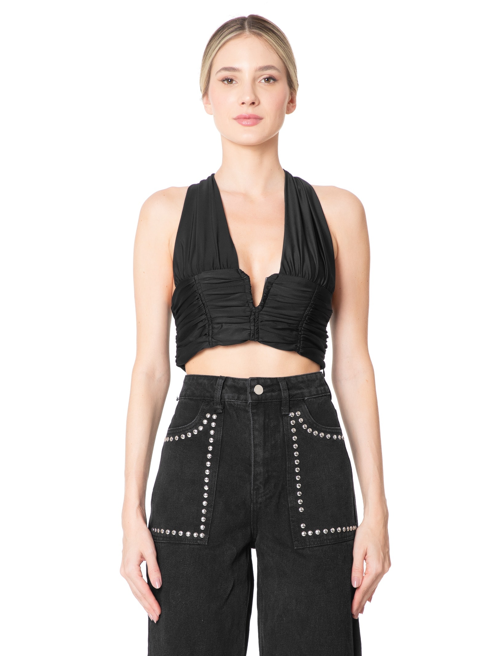 Blusa Feminina Cropped Franzida Preto Market 33