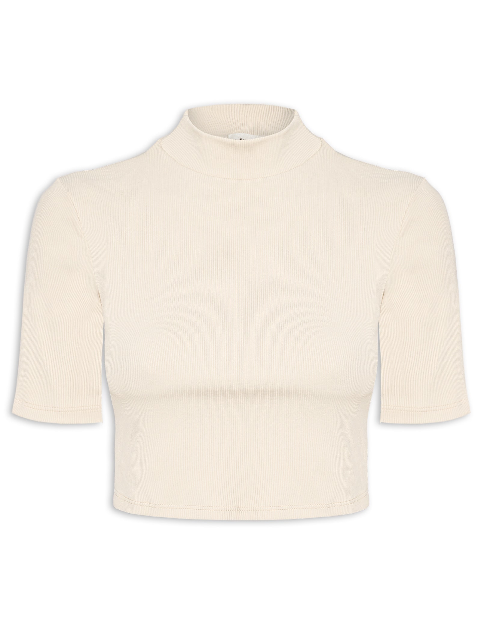 Blusa Feminina Cropped Gola Alta Canelada Bege My Favorite