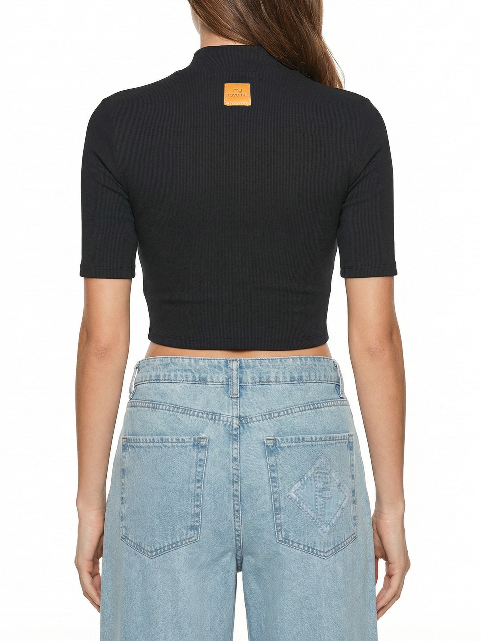 Blusa Feminina Cropped Gola Alta Canelada Preto My Favorite