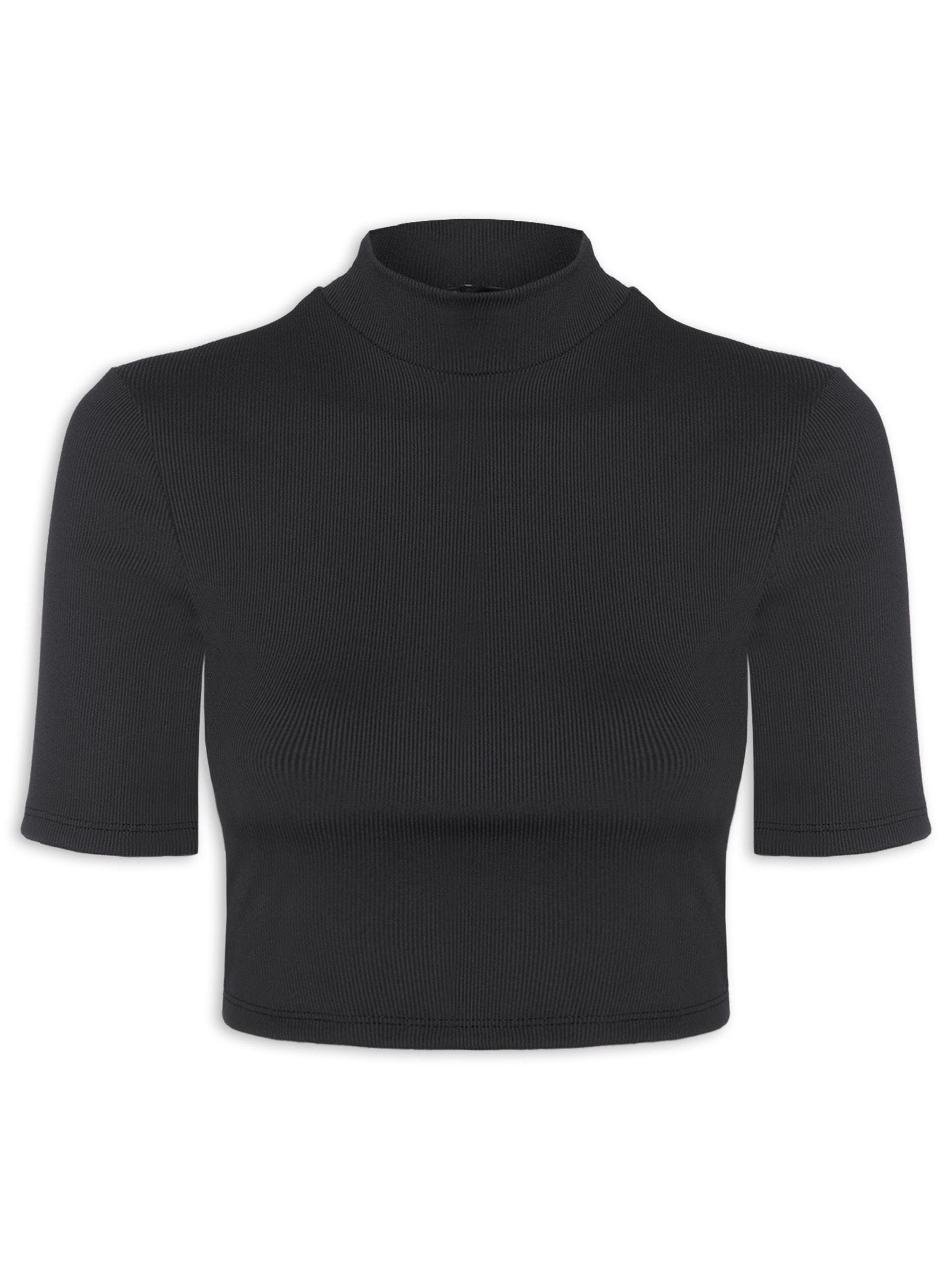 Blusa Feminina Cropped Gola Alta Canelada Preto My Favorite