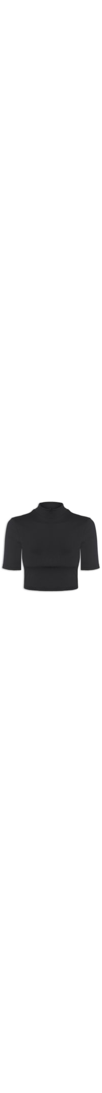 Blusa Feminina Cropped Gola Alta Canelada - Preto