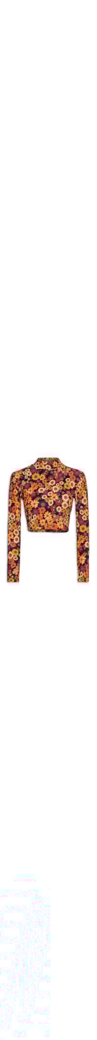 Blusa Feminina Cropped Gola Alta Estampa Bem Querer - Laranja