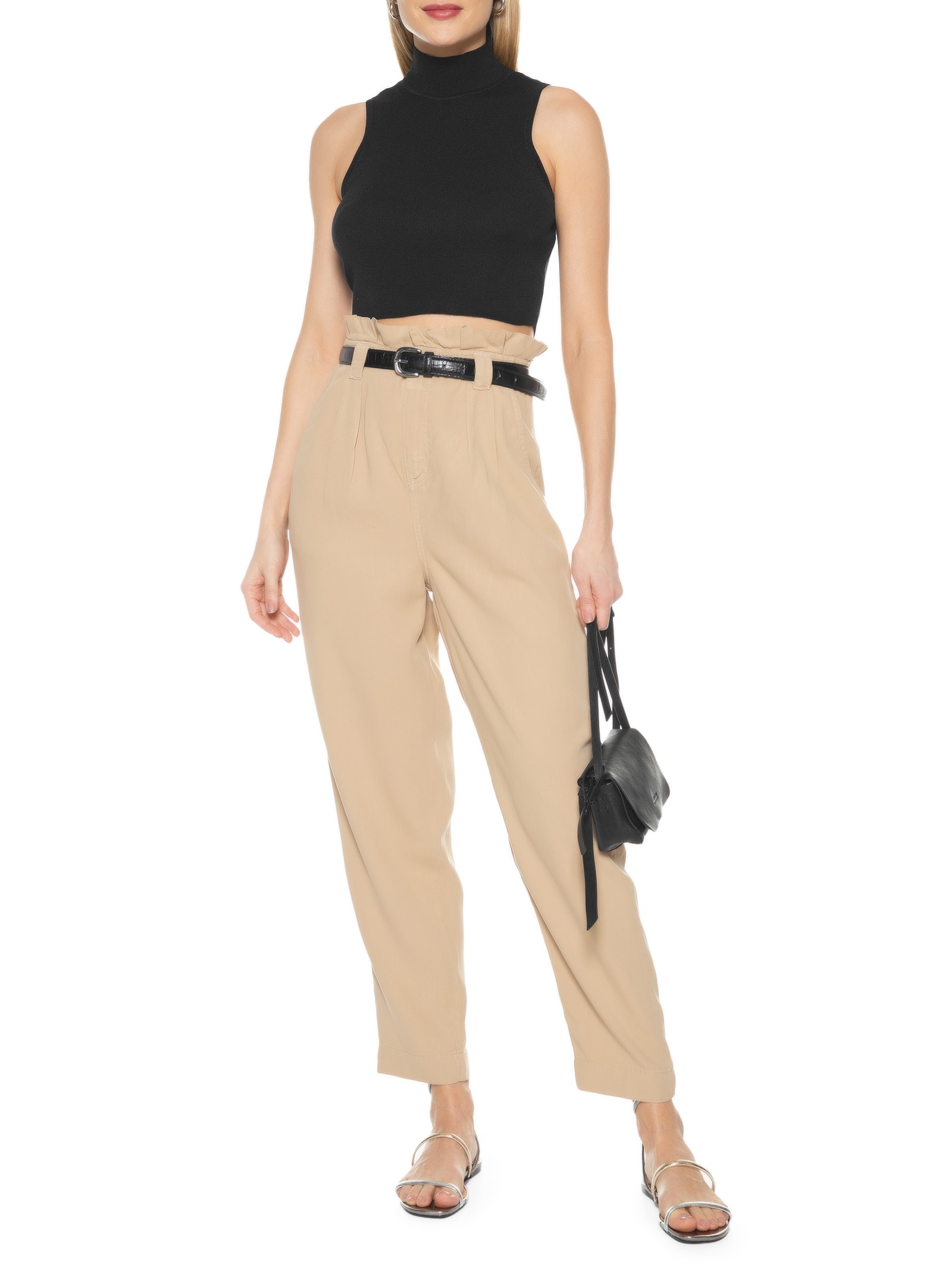 Blusa Feminina Cropped Gola Alta Preto Dzarm
