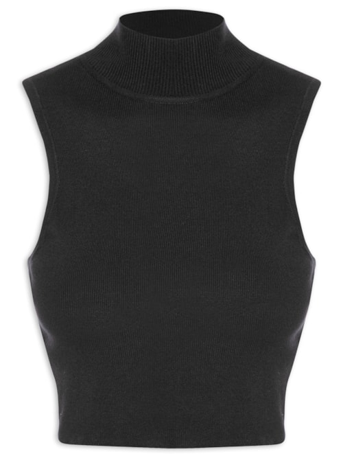 Blusa Feminina Cropped Gola Alta – Preto