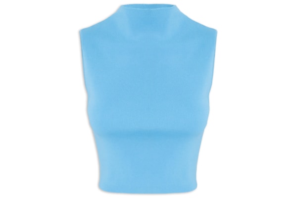 Blusa Feminina Cropped Gola Alta Tricot Color - Azul