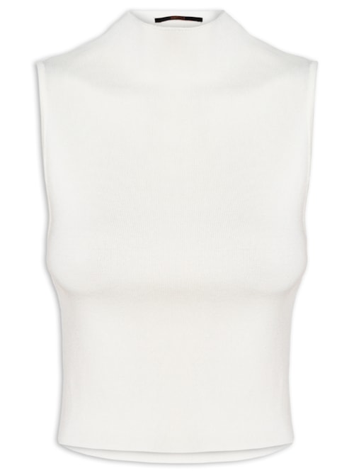 Blusa Feminina Cropped Gola Alta Tricot Color – Branco