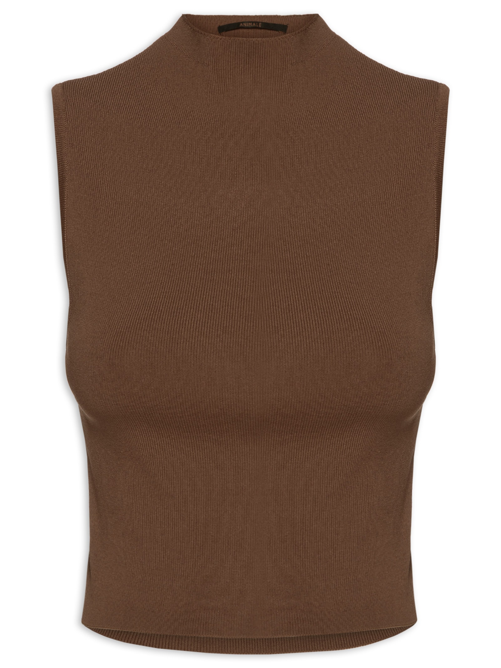 Blusa Feminina Cropped Gola Alta Tricot Color Marrom Animale