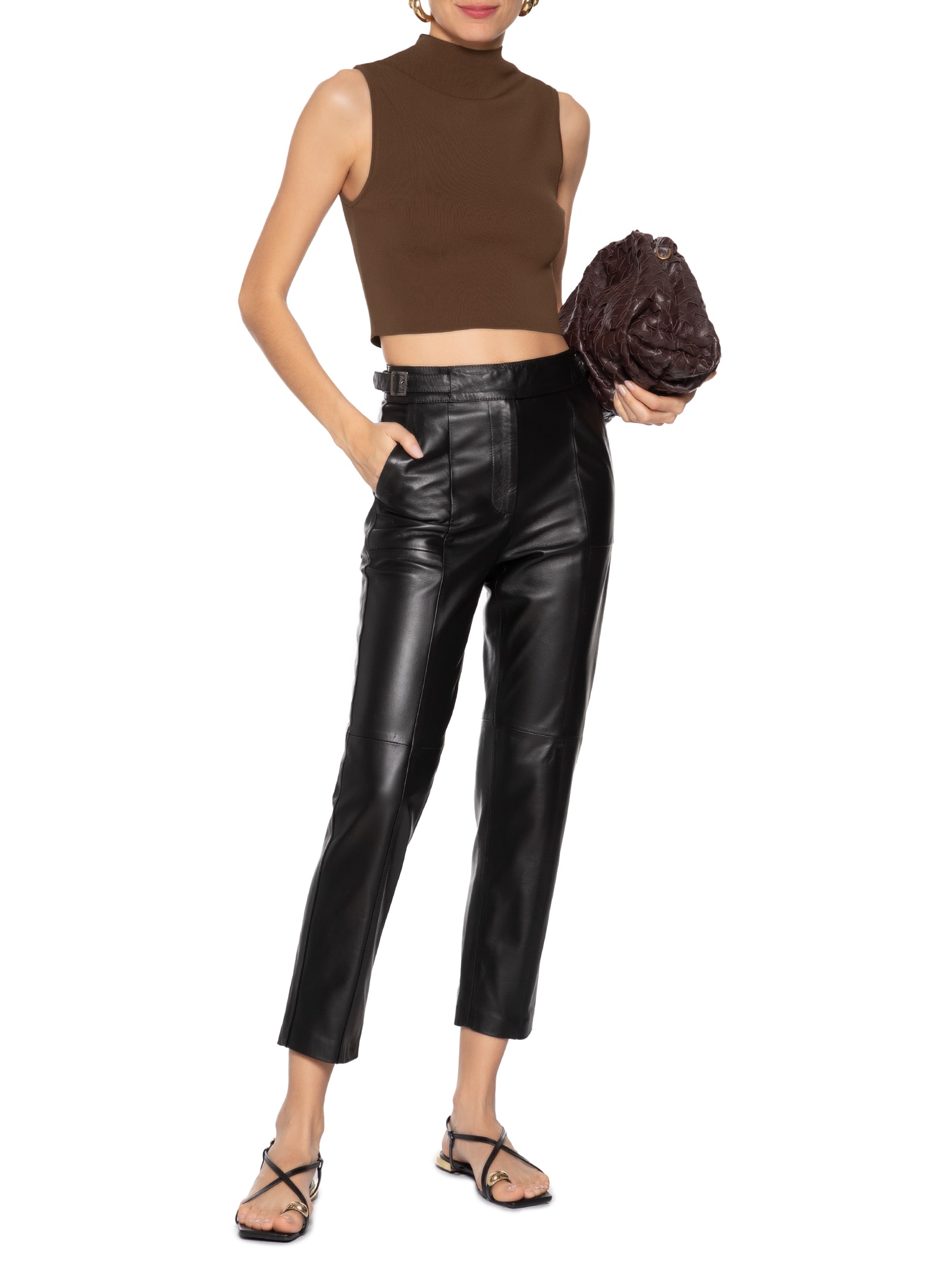 Blusa Feminina Cropped Gola Alta Tricot Color Marrom Animale