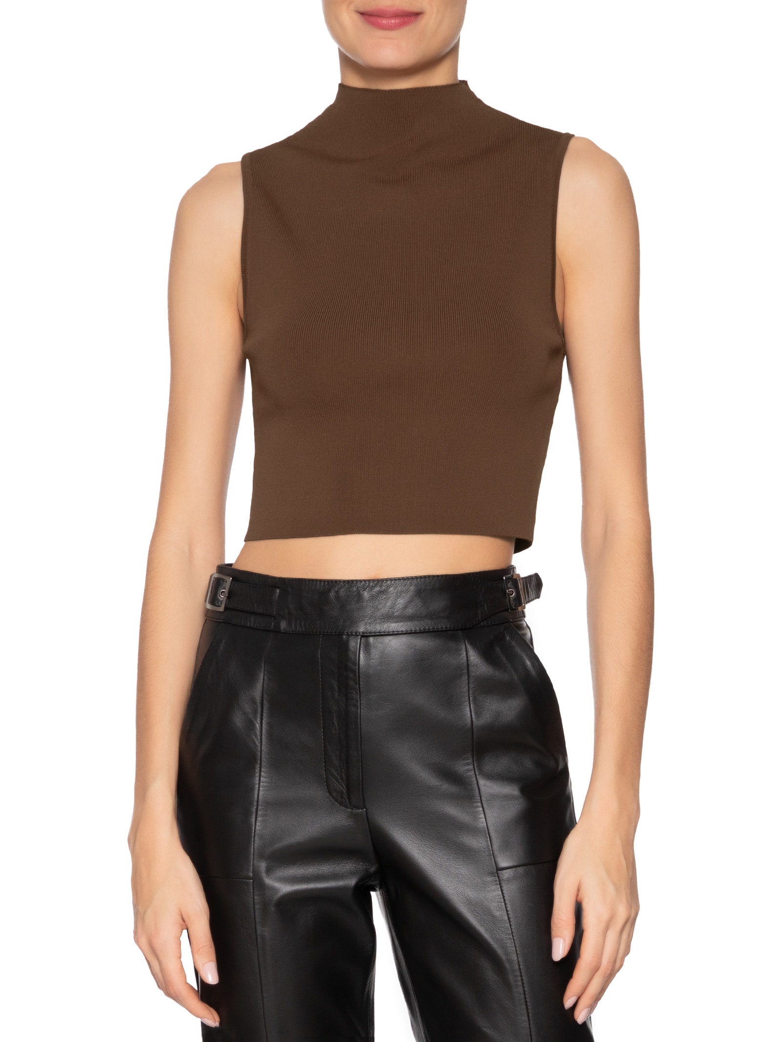 Blusa Feminina Cropped Gola Alta Tricot Color Marrom Animale