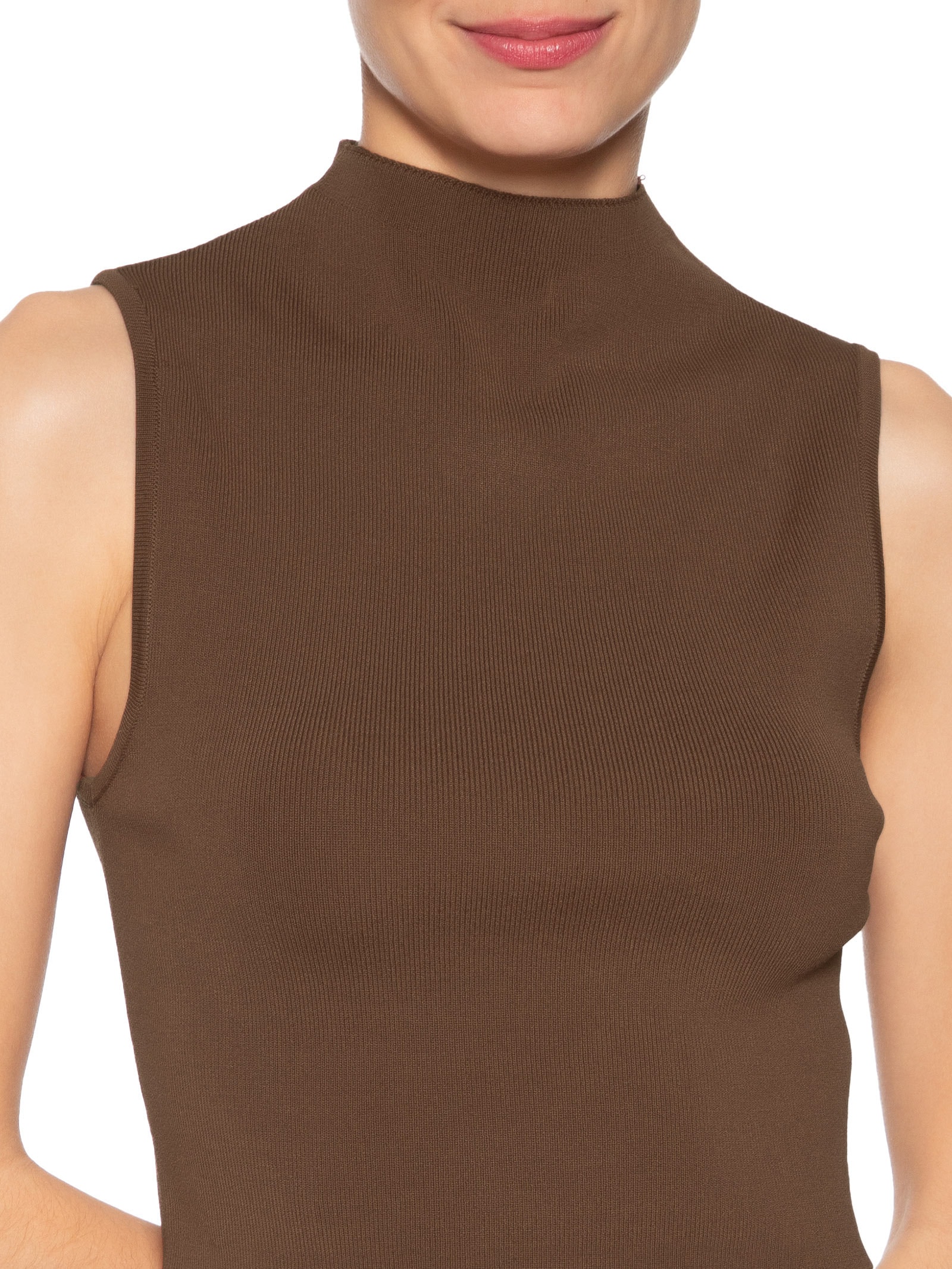 Blusa Feminina Cropped Gola Alta Tricot Color Marrom Animale
