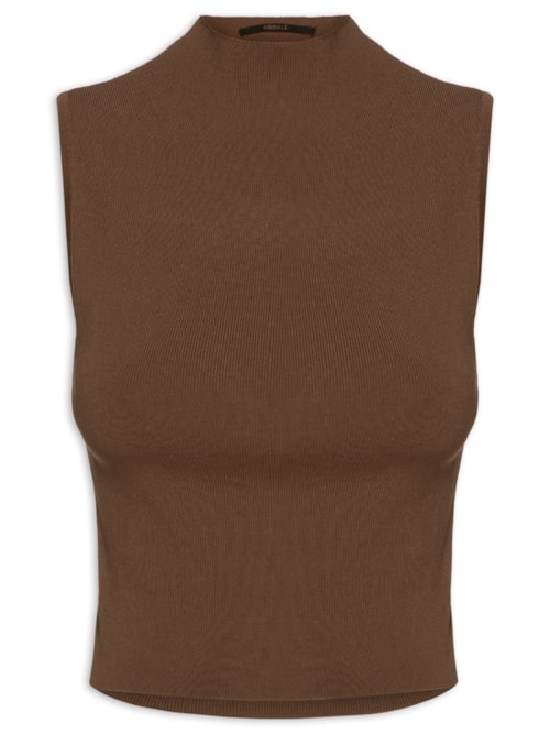 Blusa Feminina Cropped Gola Alta Tricot Color – Marrom