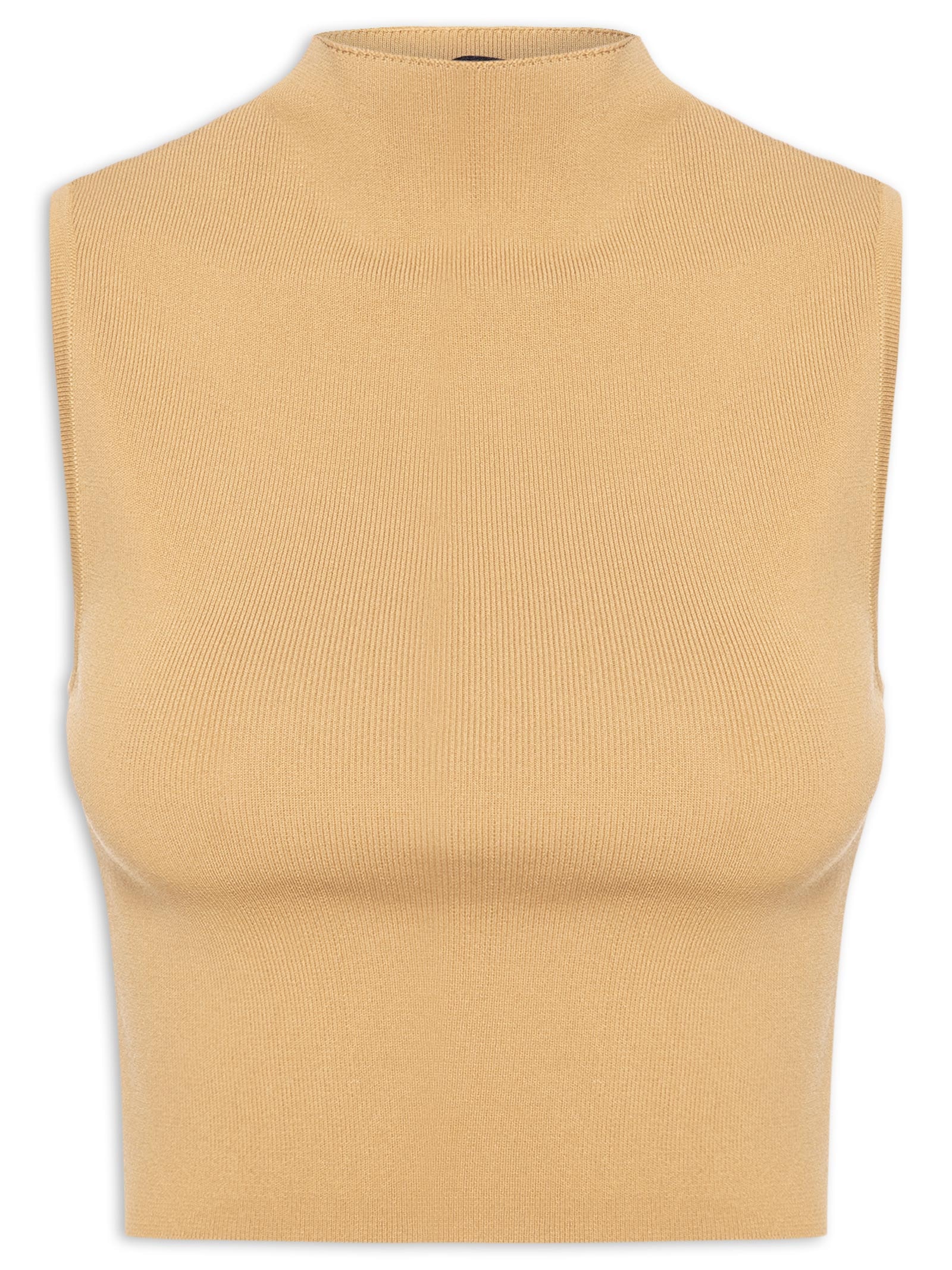 Blusa Feminina Cropped Gola Alta Tricot Color Marrom Animale