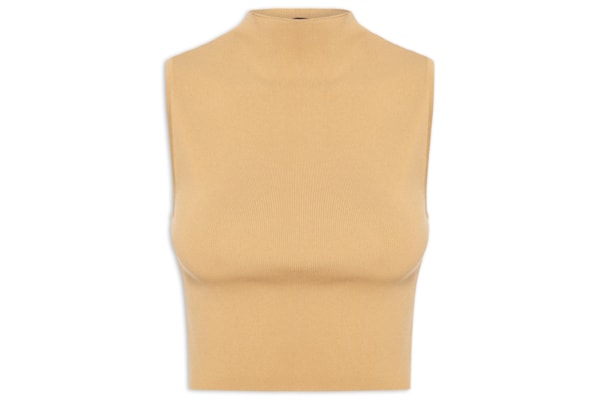 Blusa Feminina Cropped Gola Alta Tricot Color - Marrom