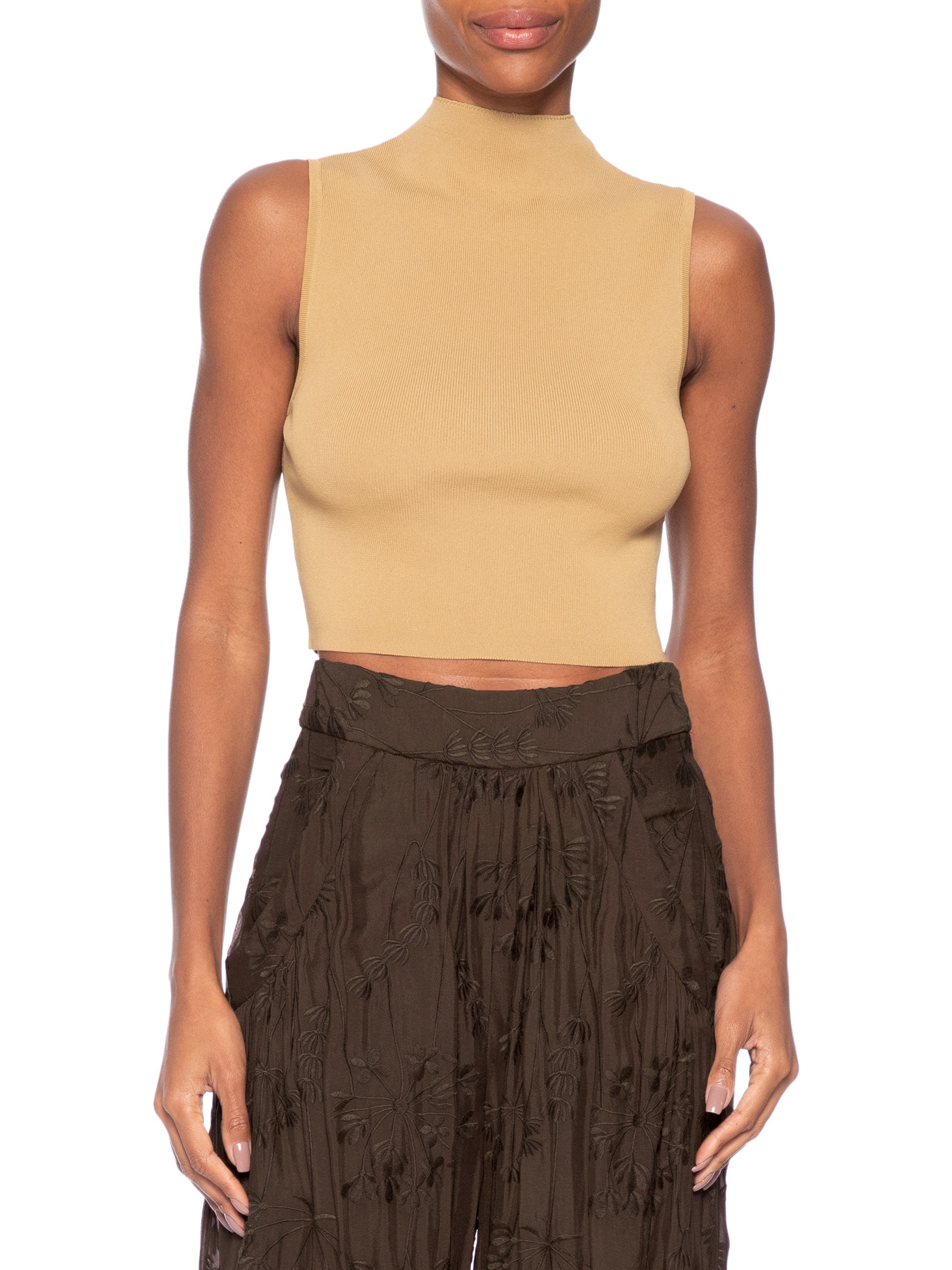 Blusa Feminina Cropped Gola Alta Tricot Color Marrom Animale