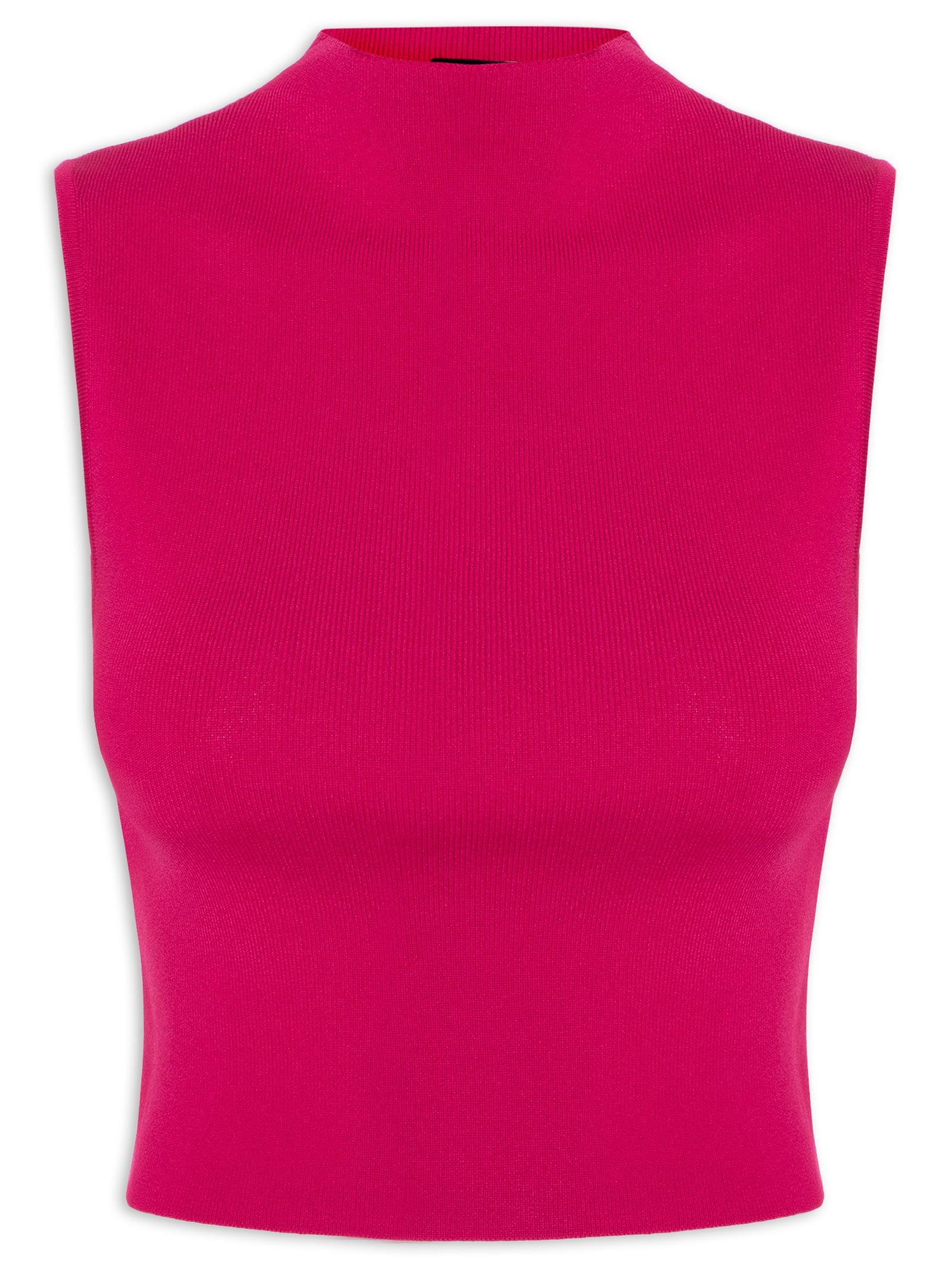 Blusa Feminina Cropped Gola Alta Tricot Color Rosa Animale