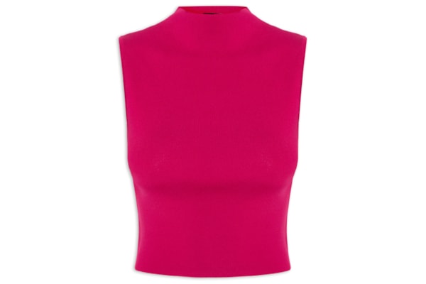 Blusa Feminina Cropped Gola Alta Tricot Color - Rosa