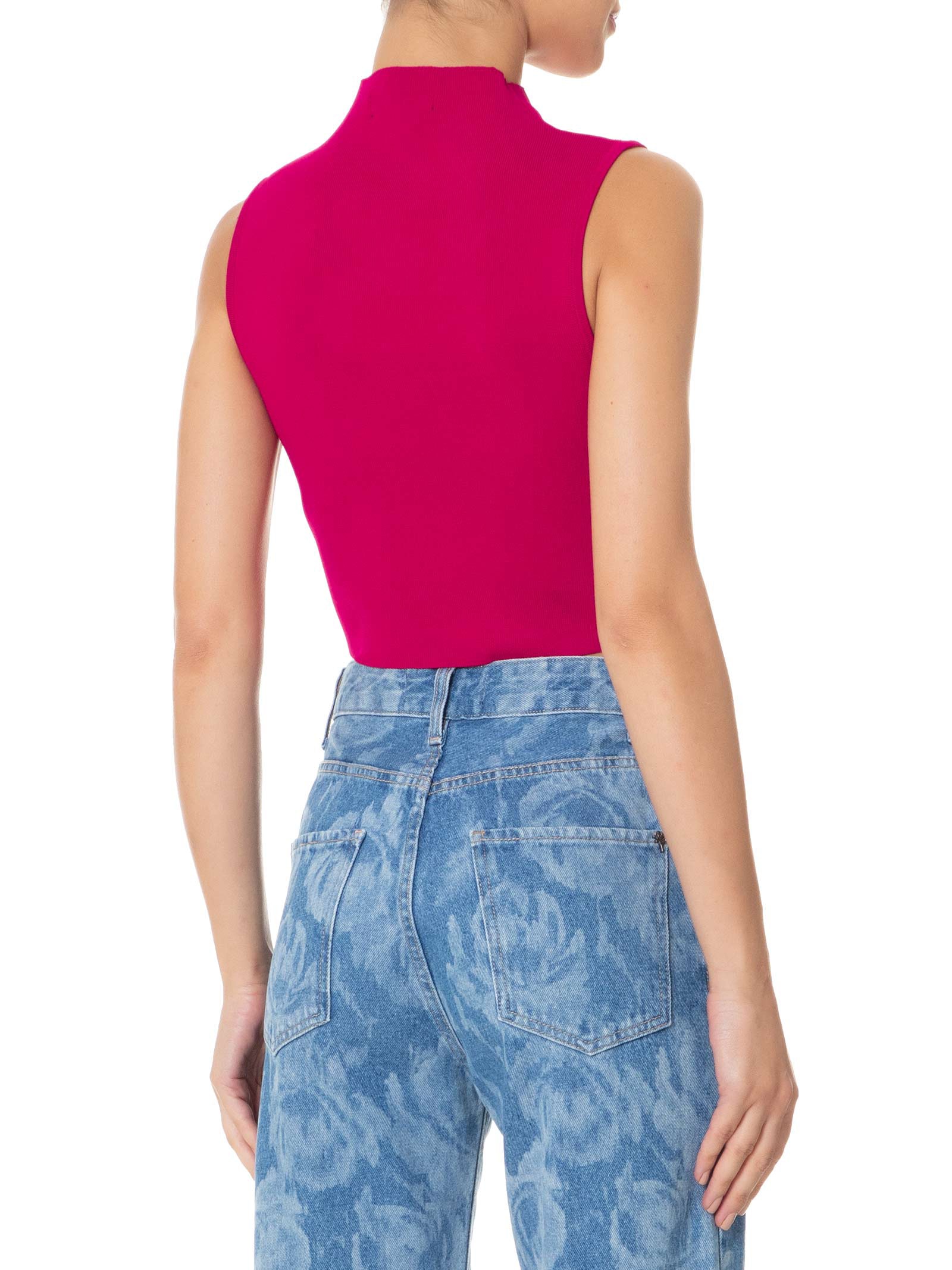 Blusa Feminina Cropped Gola Alta Tricot Color Rosa Animale