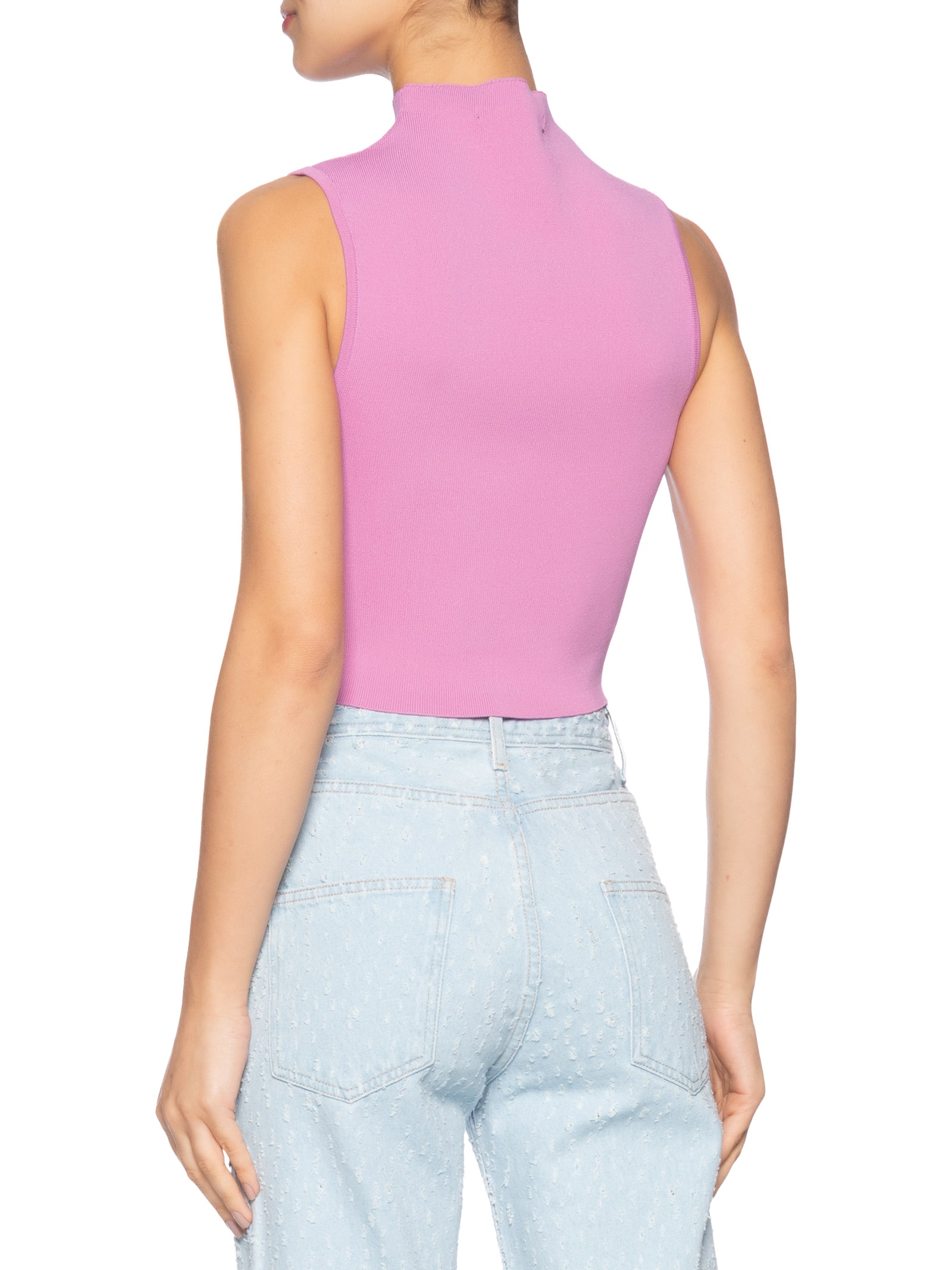 Blusa Feminina Cropped Gola Alta Tricot Color Rosa Animale