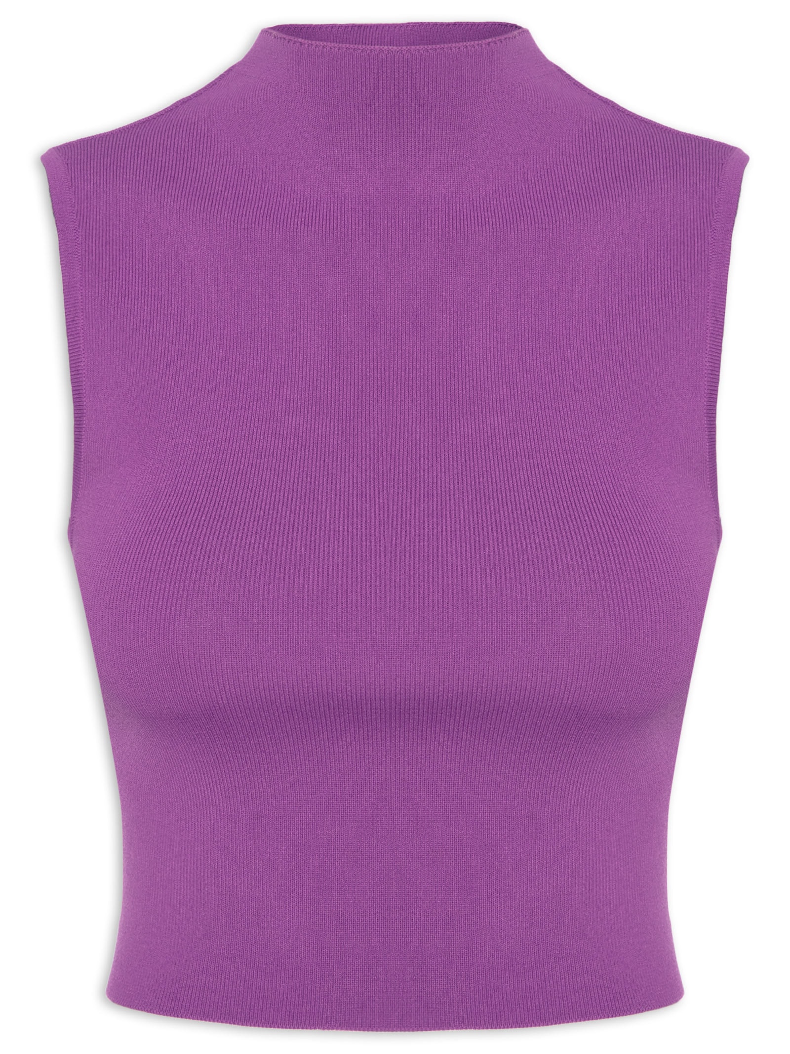 Blusa Feminina Cropped Gola Alta Tricot Color Roxo Animale