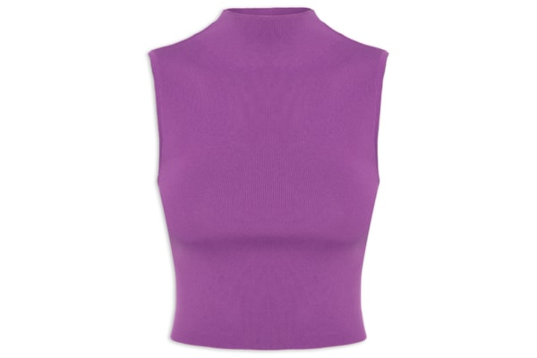 Blusa Feminina Cropped Gola Alta Tricot Color - Roxo