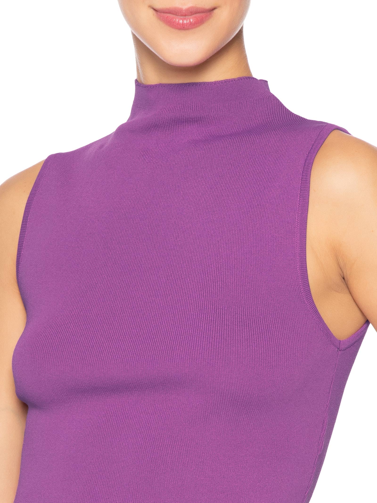 Blusa Feminina Cropped Gola Alta Tricot Color Roxo Animale