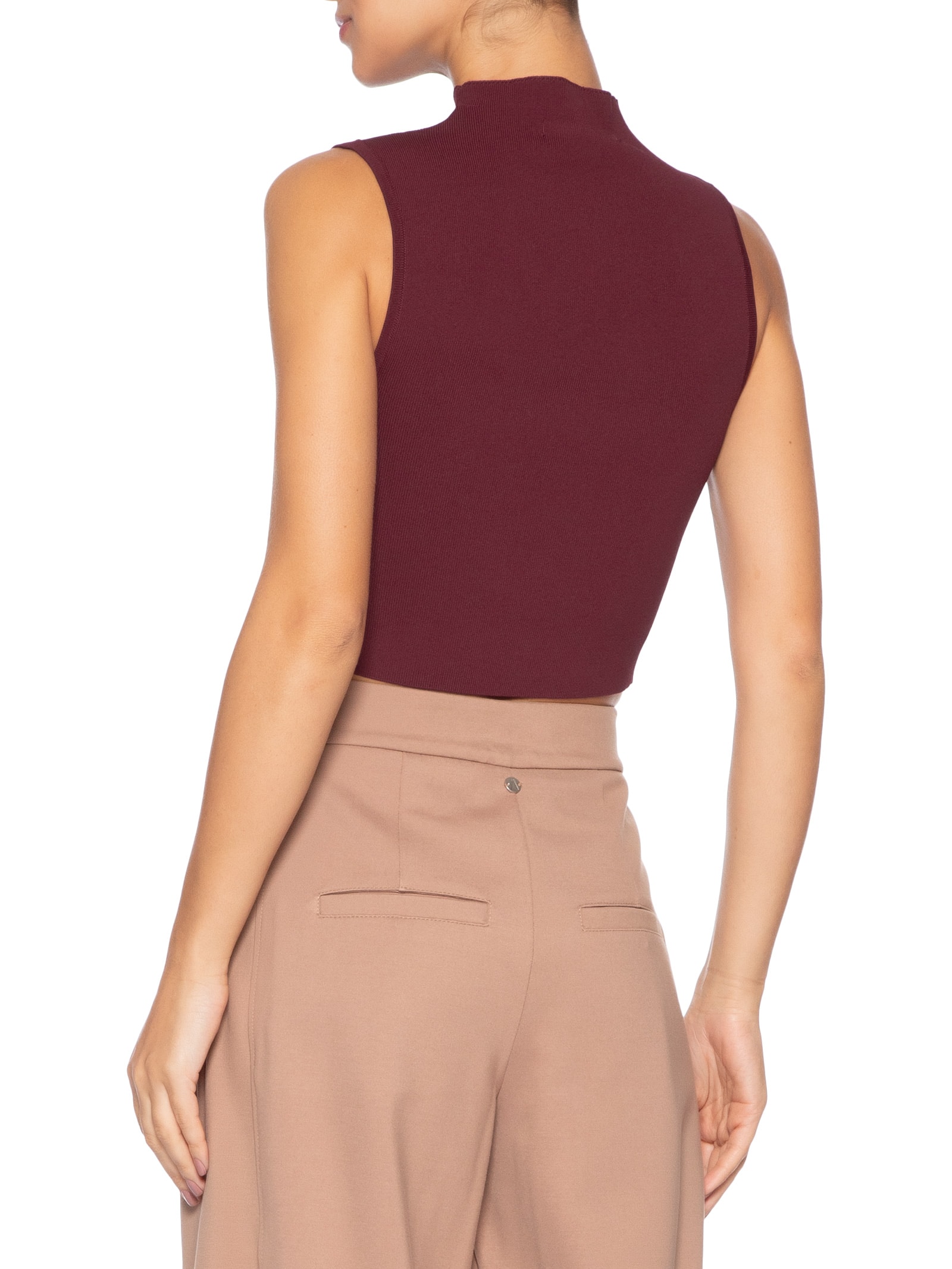 Blusa Feminina Cropped Gola Alta Tricot Color Vermelho Animale