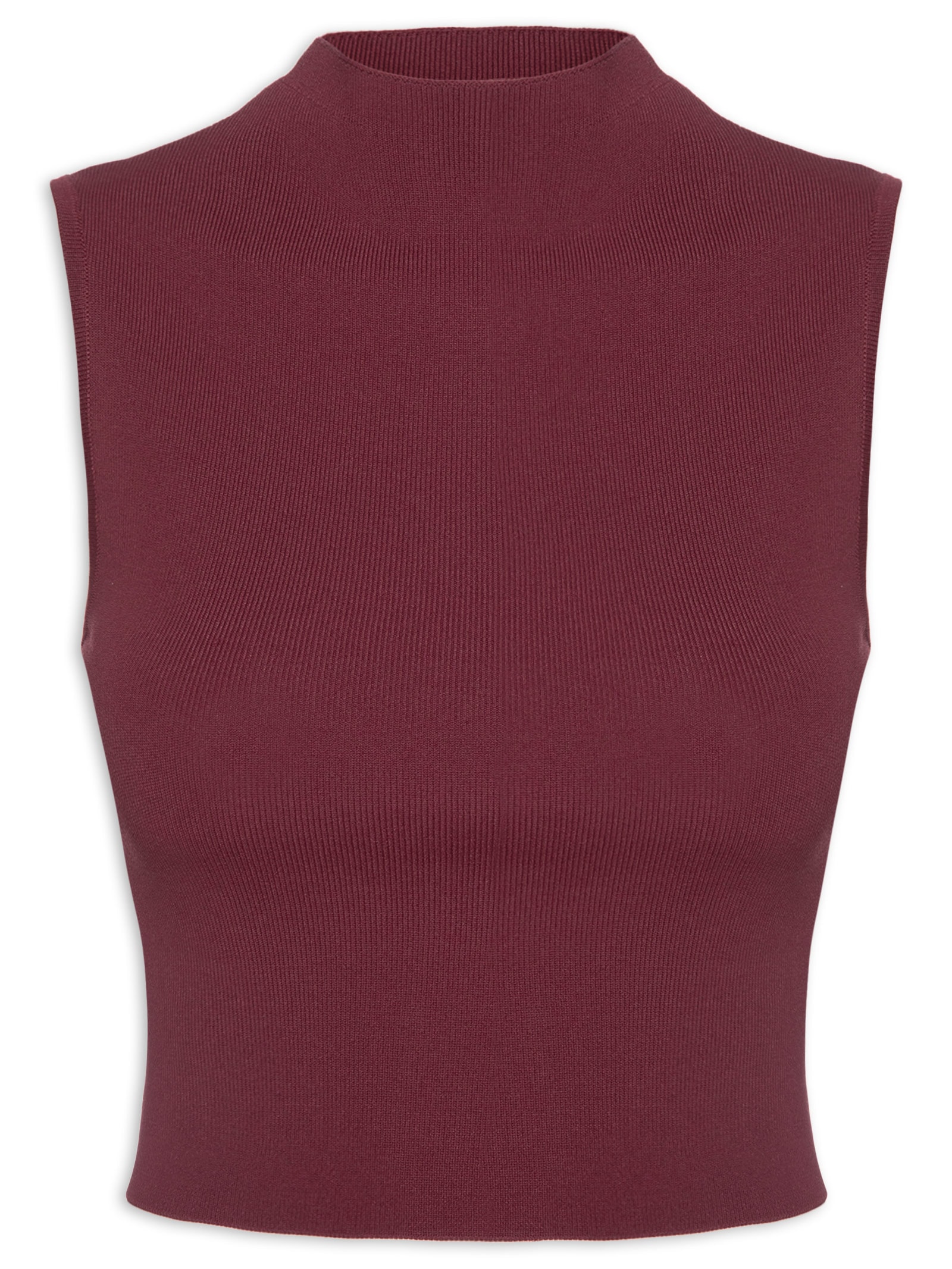 Blusa Feminina Cropped Gola Alta Tricot Color Vermelho Animale