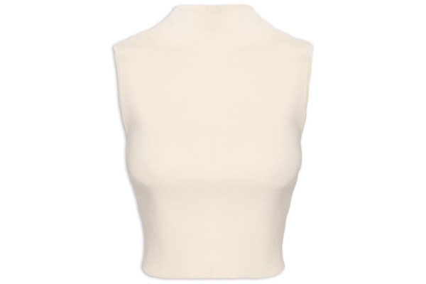 Blusa Feminina Cropped Gola Alta Tricot Color – Off White