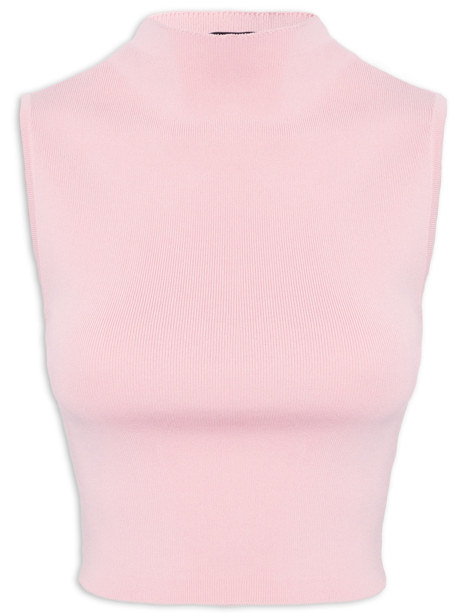 Blusa Feminina Cropped Gola Alta Tricot Color – Rosa Animale