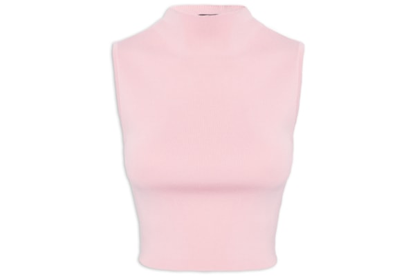 Blusa Feminina Cropped Gola Alta Tricot Color – Rosa