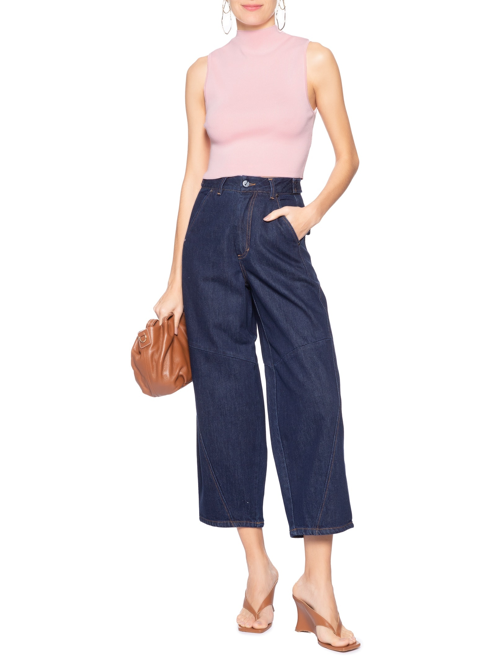 Blusa Feminina Cropped Gola Alta Tricot Color – Rosa Animale