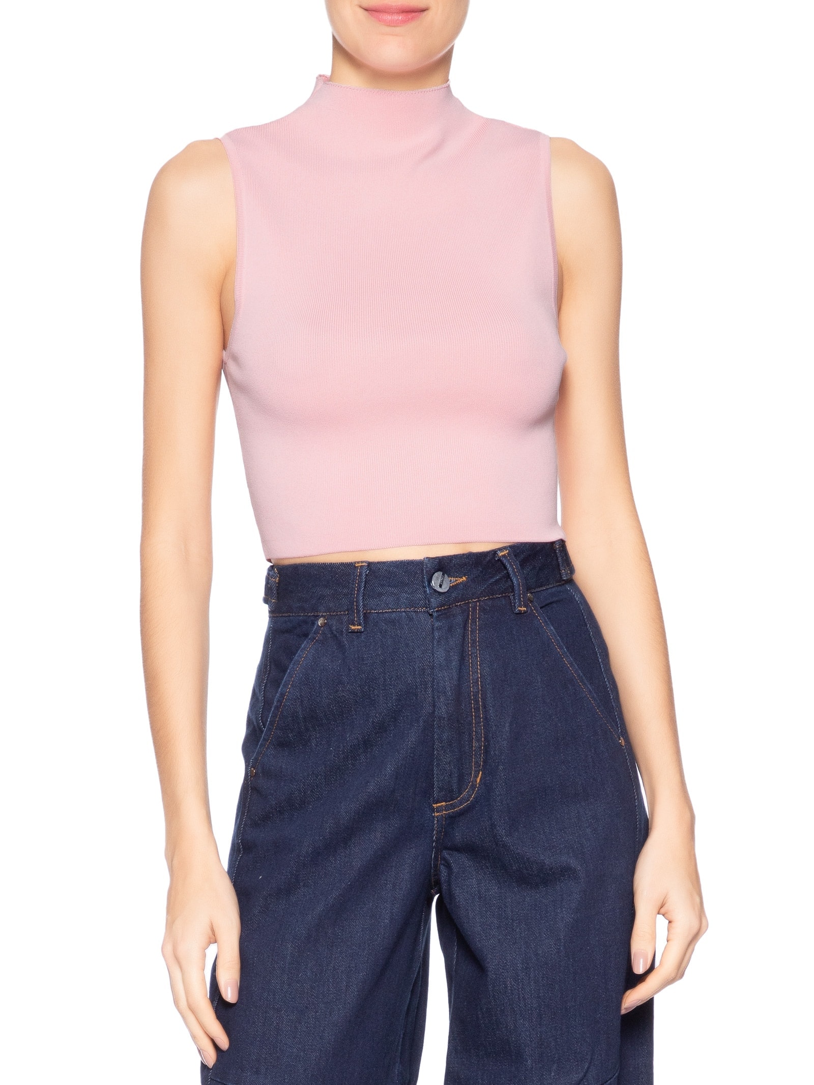 Blusa Feminina Cropped Gola Alta Tricot Color – Rosa Animale