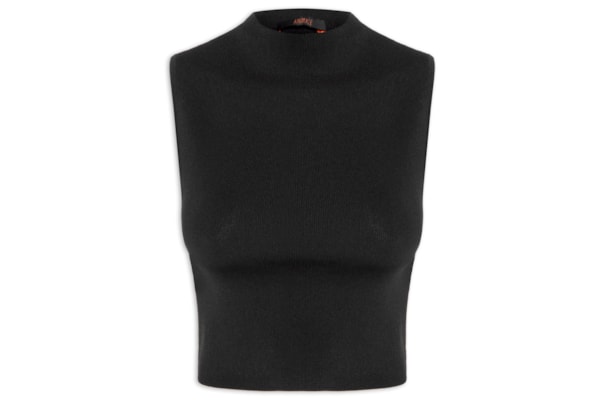 Blusa Feminina Cropped Gola Alta Tricot - Preto