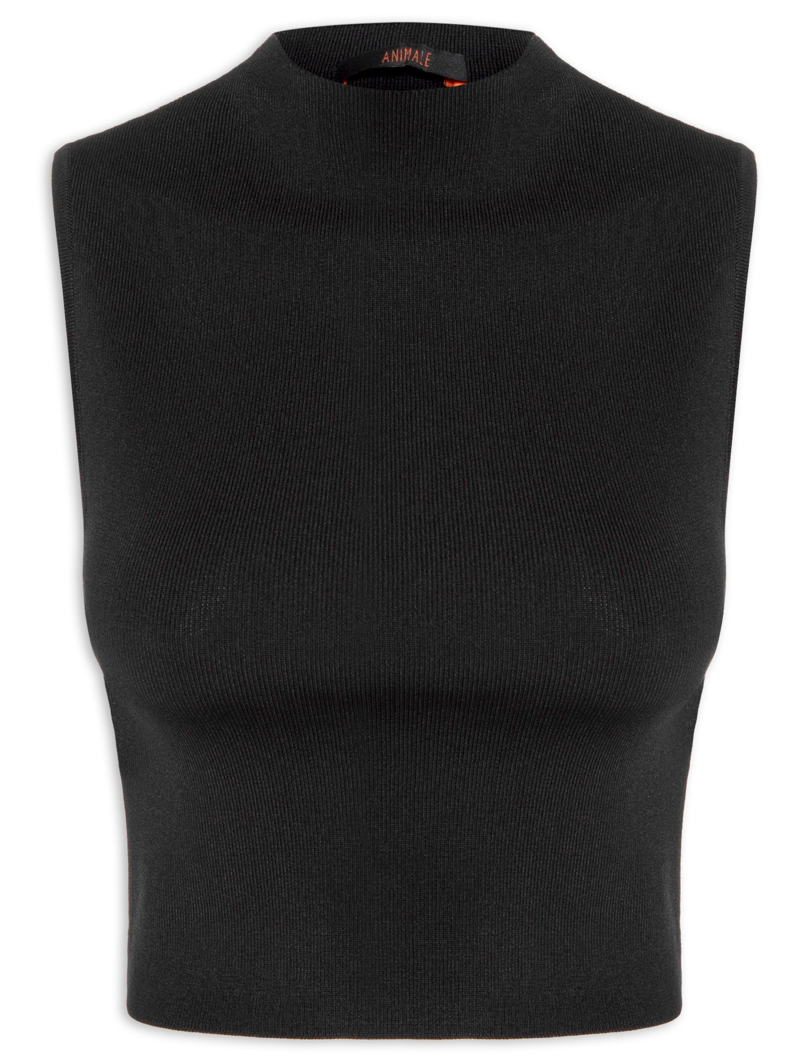 Blusa Feminina Cropped Gola Alta Tricot Preto Animale