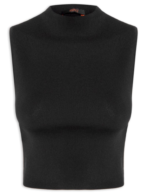 Blusa Feminina Cropped Gola Alta Tricot – Preto