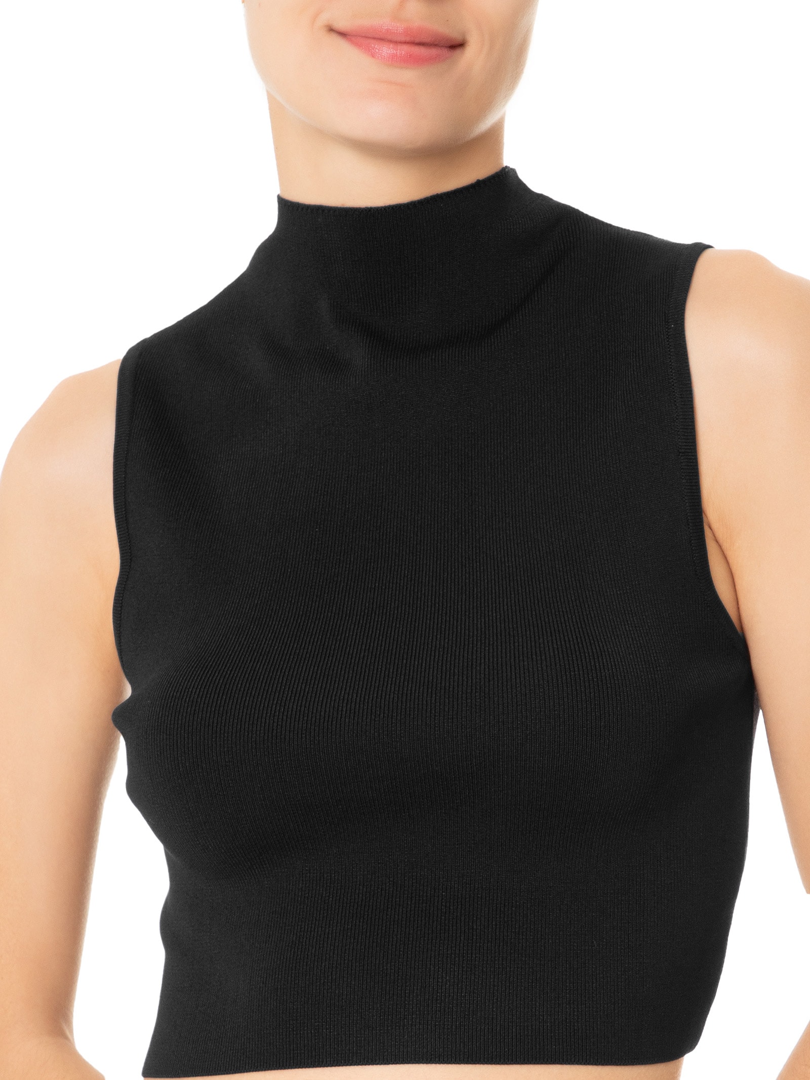 Blusa Feminina Cropped Gola Alta Tricot Preto Animale