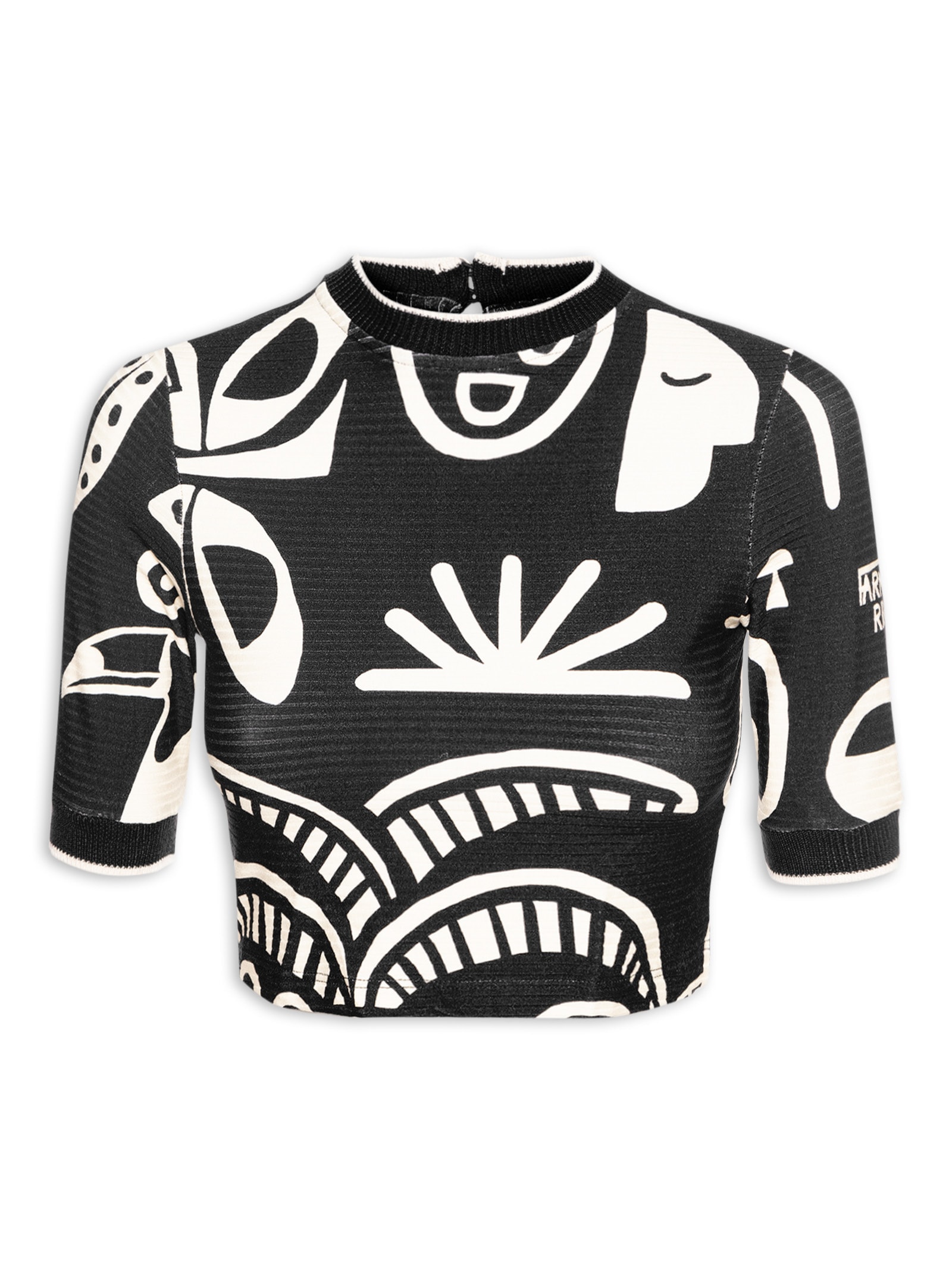 Blusa Feminina Cropped Lenço Tropicano Preto Farm