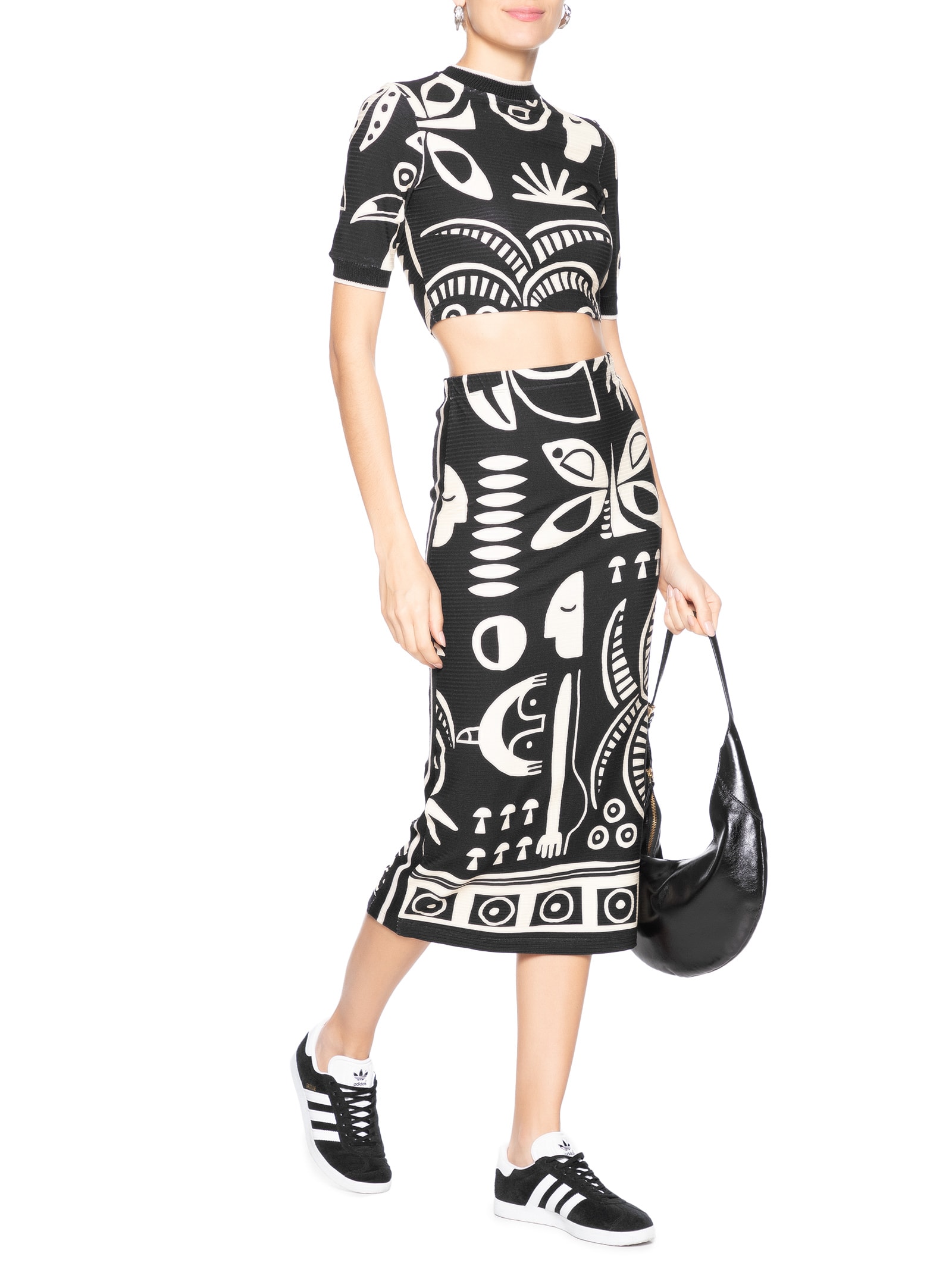 Blusa Feminina Cropped Lenço Tropicano Preto Farm